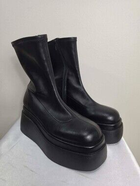 Call It Spring Black Platform Vegan Y2K Sock Boots